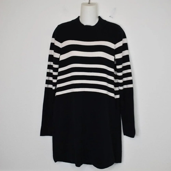 Free People Dresses & Skirts - Free People Striped Sweater Dress Sz M Mock Cotton Knit Mini Neutral Minimalist